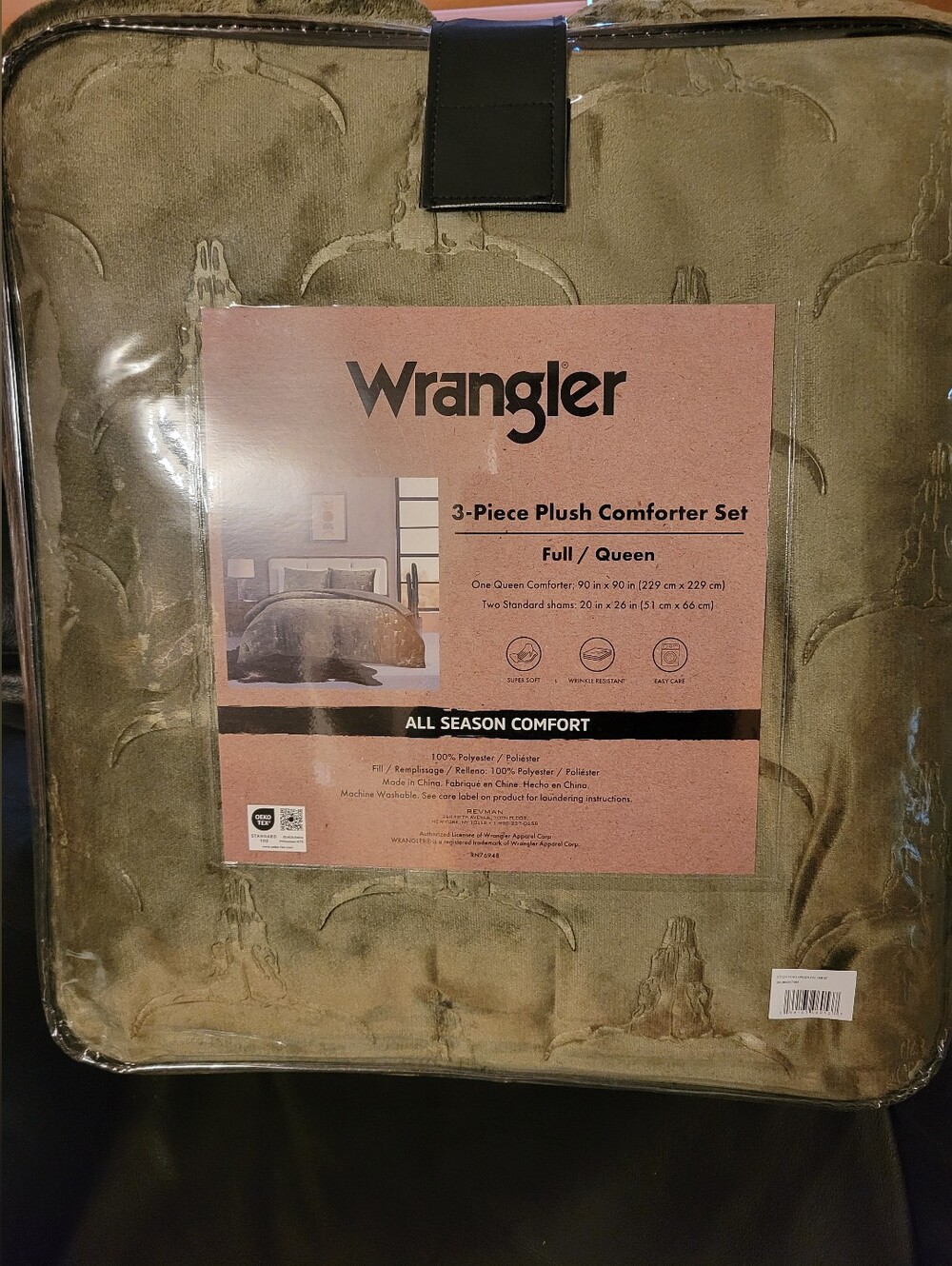 Wrangler Comforter Set - Full/Queen With Steer Heads 3 Pc Olive Green Plush Doft